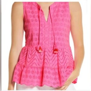 Vineyard Vines Allamanda Hot Pink Eyelet Peplum Blouse. Size S